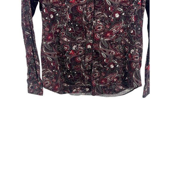 Chaps Women's No Iron Petite Shirt Red Paisley Button-Up Long Sleeve Size PM/M - Picture 6 of 9